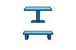 © Andrei - This vector illustration displays two blue furniture icons against a black background. It includes a pedestal table and a long bench, both rendered in a flat design style.