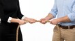 © Mahmudul - Business conflict and competition man and a woman engaged in a tug of war with a rope