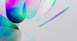 © vpanteon - Artistic 3d rendering of scattered translucent glass plate with vibrant rainbow holographic texture. Abstract macro composition for technology, media, and futuristic digital design project.