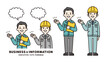 © SAKUTA - 説明する作業服を着た中小企業の経営者・社長・現場監督の上半身・全身ベクターイラスト素材セット