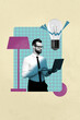 © deagreez - Composite zine pop trend collage of happy businesswoman businessman stand light bulb lamp blackout idea finding freelancer