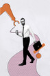 © deagreez - Collage of funny business person with abstract robotic geometric elements in surreal creative background