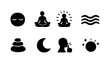 © Настя Шевчук - Inner calm meditation. Filled icon set of Inner calm meditation: closed eyes face, lotus