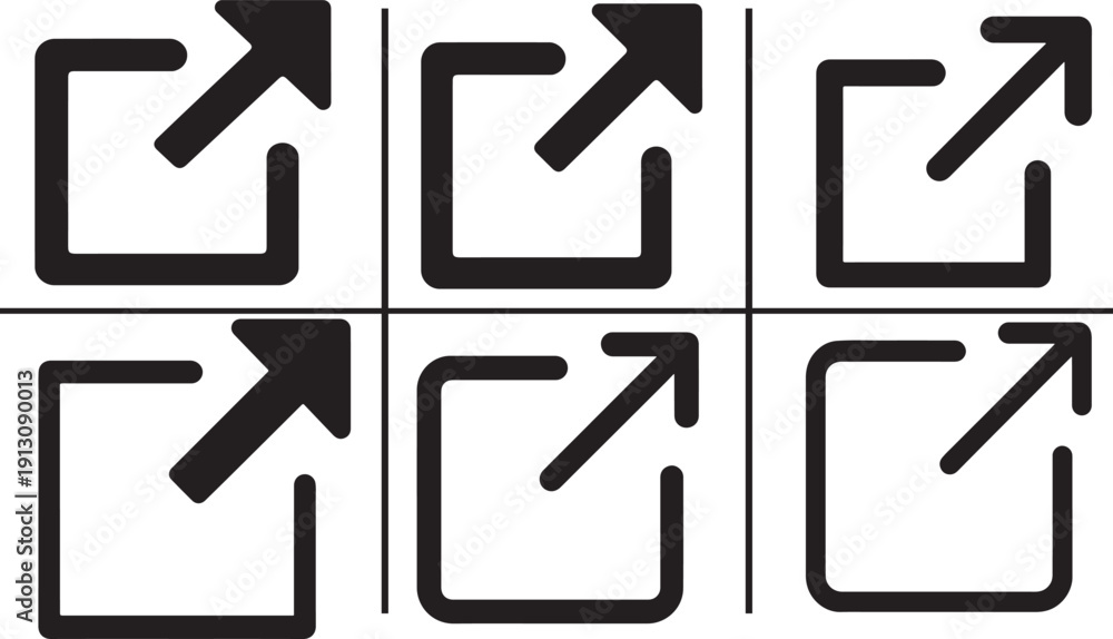 External link icon set with arrow square styles for web UI, hyperlinks ...