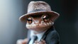 © Larisa AI - A whimsical image of a frog dressed in a suit and hat, humorously portraying human characteristics that blend nature with fantasy, evoking amusement and creativity.