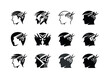© Viacheslav - Hair trimming process. Icon set. Set Logo of hair trimming process: clean haircut result symbol. harmonious logo variations of the same