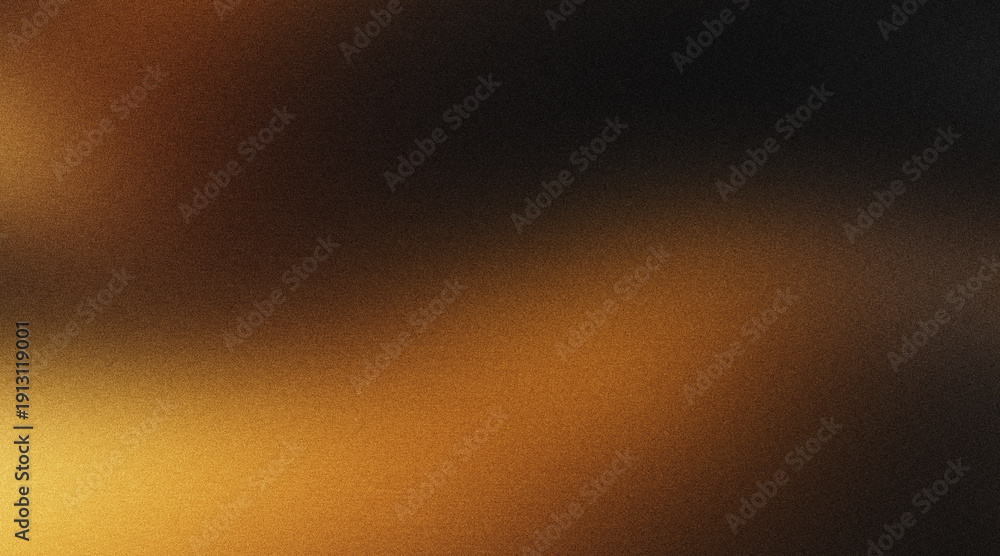 Golden amber light wave on dark brown gradient background with grainy ...