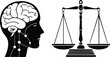 © MST Rohima - Minimal black and white vector illustration of artificial intelligence brain on one side and justice scale on the other, clean bold outline, flat design, isolated on white background 3