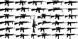 © Forit - Collection of assault rifle silhouettes isolated on background, military weapon icons set, tactical firearms illustration for security, defense, army design