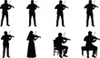 © Forit - Collection of violinist silhouettes isolated on background, classical musician playing violin music performance illustration set bundle concept design
