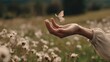 © hkjdesign - Butterfly taking flight from hand in a field