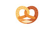 © Arno - A traditional brown and orange baked pretzel with white salt sprinkles is depicted in a flat style on a clean white background.