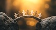 © RUMA - Paper cutout figures holding hands on a wooden bridge between rocks with a warm background