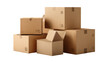 © Ai - Stacked cardboard shipping boxes various sizes isolated on black background