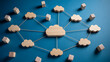 © SEYAM SARKAR - Wooden cloud and cube network model on blue background