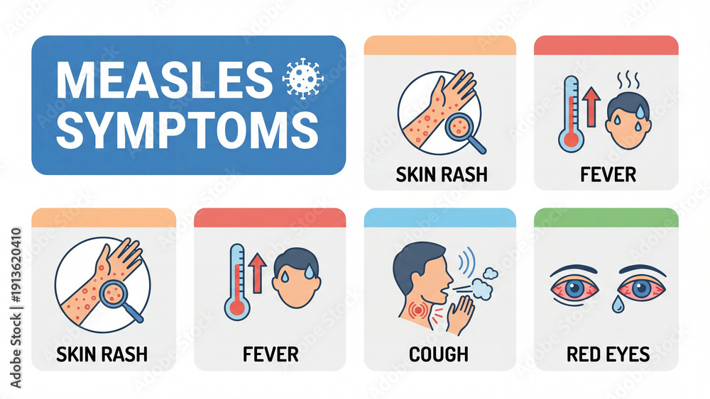 Measles Introduction Measles symptoms medical infographic illustrating viral infection signs ...