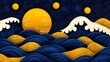 © wesut - Night Ocean Waves Under Yellow Moon  Stylized Papercraft Illustration