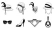 © Kecebong Anyut - A collection of elegant Roaring Twenties fashion accessories, including cloche hats with feathers, stylish high heels, and art deco jewelry designs, perfect for vintage-themed projects.