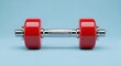 © MdShahid - Fitness Strength Training: Red heavy dumbbell on blue background, chrome gym weights, bodybuilding equipment, athletic workout gear, health and physical exercise concept