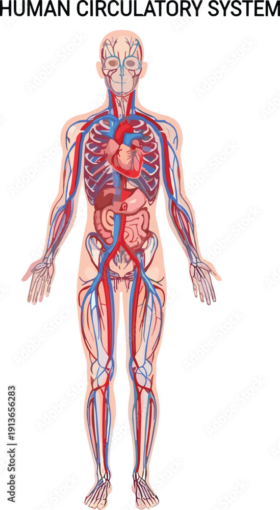 Human circulatory system anatomy illustration, cardiovascular diagram ...