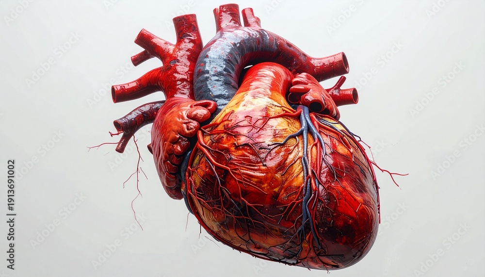 Human heart anatomy. Heart structure. Blood vessels. Red and blue veins ...