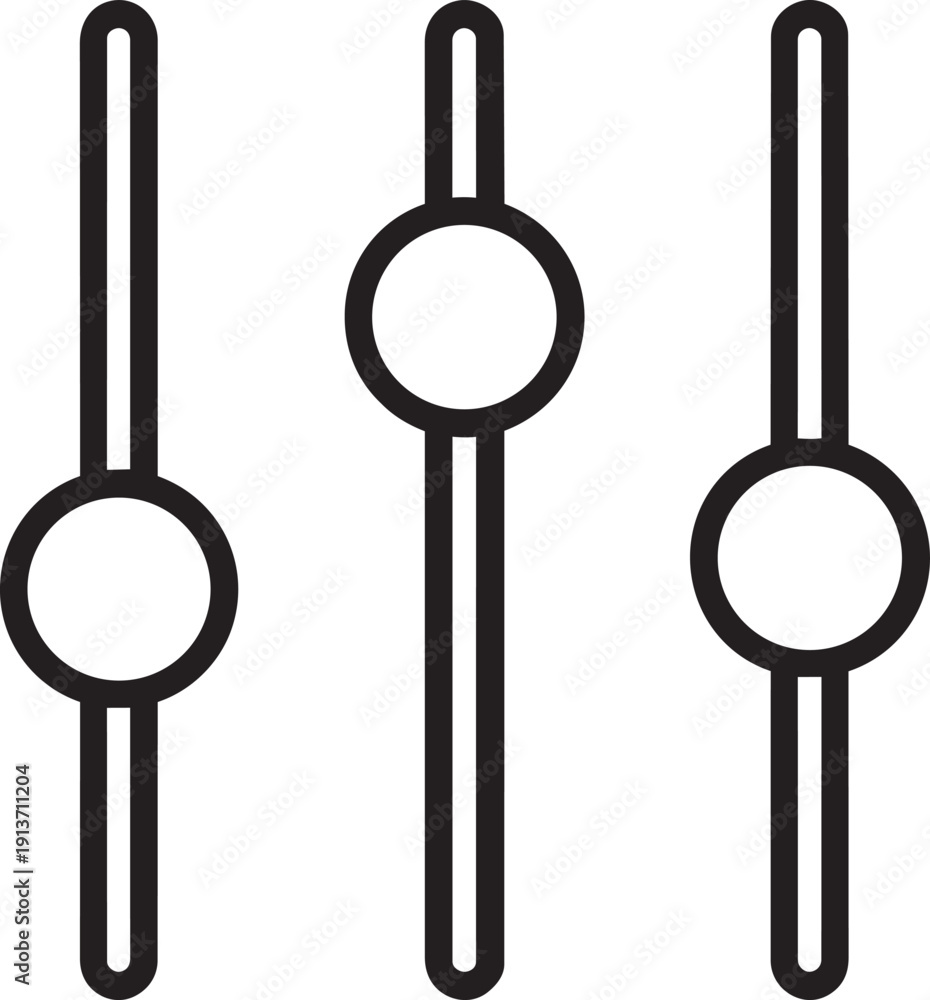 Three Line Config Icon Configuration vector line icon of three vertical sliders representing ...