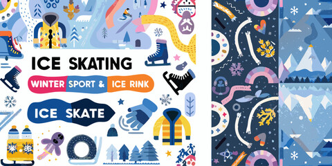 Colorful pattern featuring ice skating and winter sports elements