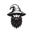 © Journey - Minimalist Bearded Wizard Silhouette Head with Pointed Hat Logo Icon