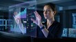 © jahidmoon026 - Businesswoman analyzing data on futuristic screen in modern office