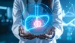 © photostockatinat - A medical professional holding a digital rendering of the human liver, showcasing cutting-edge technology and healthcare