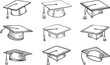 © MdMajnur - Academic graduation cap sketches and university student mortarboard vector set, for higher education and achievement