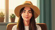© Pkl - Portrait of a smiling young woman in a straw hat and casual attire