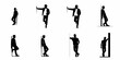 © Nadya - Collection of black vector silhouettes illustrating eight different standing poses of men leaning on walls or vertical objects, isolated on white.