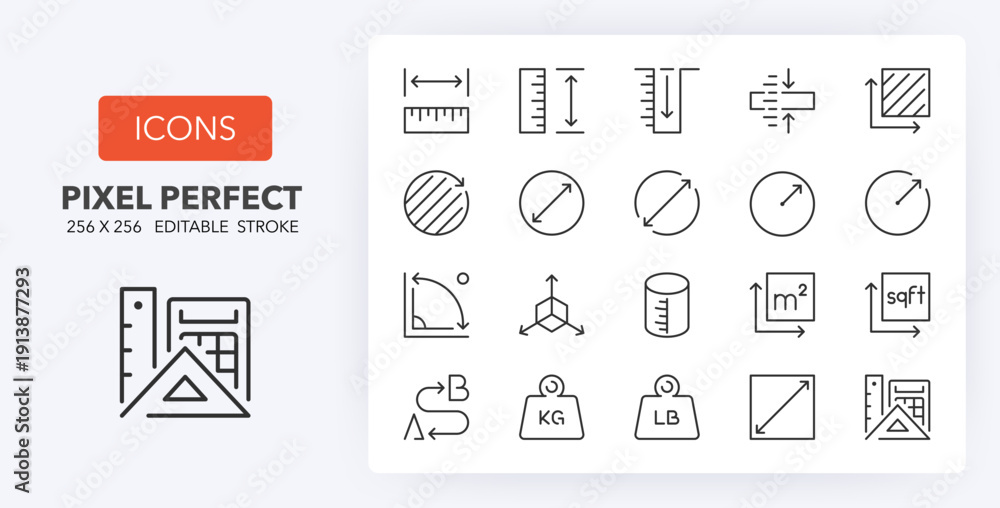Length Icon Animation Line icons about length, weight and volume. Contains such icons as ...