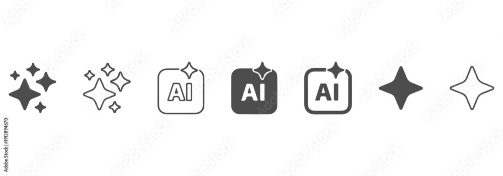 Generative AI Logo Icon Set with Sparkle Stars and Square Buttons ...