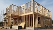 © Sucep - Construction site featuring timber framed house under progress, daytime