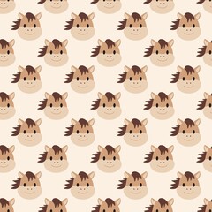  Cute seamless horse face pattern, friendly cartoon style illustration for kids and western themes
