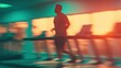 © tashechka - Running on a treadmill in a gym during sunset hours