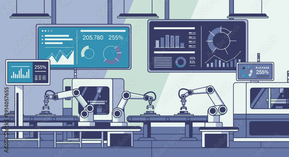 Advanced Smart Factory Control Room with Monitoring Screens, Data ...