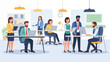 © Asiknya - Illustration of a diverse group of professionals working and collaborating in a modern office space