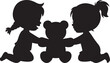 © shopone - Two children and teddy bear silhouette sharing a hug