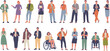 © ICONS CITY - Diverse business people standing with smartphones and documents, inclusive corporate team including wheelchair users, modern office professionals flat vector illustration isolated background