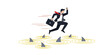 © your fav vectors  - Businessman Jumping Over Shark Fins, Concept of Navigating Business Risks, Avoiding Market Competition, Corporate Survival, and Professional Agility Vector Illustration