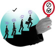 © ImageFlow - Business people climbing stairs toward success, creative collage style with symbolic checkmarks and confusion, isolated on white background, concept of selection