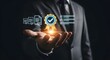 © Abuzar - Business professional presenting quality certification badge approval checklist, representing quality assurance, compliance standards, verification process, audit control, trust, business validation.