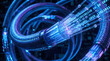 © EwaStudio - Futuristic fiber optic cable transmits glowing digital data in high speed network background