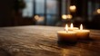 © pier - lit candles sharing flame on wooden table close up