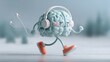 © Irina Kozel - Cartoon brain character jogging outdoors in headphones and sneakers symbolizes mental wellness, active lifestyle, and positive mindset