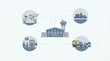 © Leo Rohmann - Comprehensive visual representation of airport logistics featuring aircraft, baggage handling, passenger security flow, and ground service operations illustrating aviation efficiency and