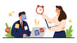 © Flash Vector - Office workers overwhelmed by tasks and deadlines, multitasking with laptops, documents, and clock symbolizing stress, burnout, and workplace overload isolated on white background vector illustration